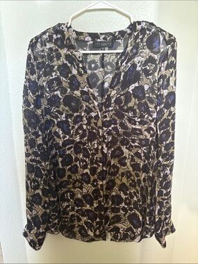 Sanctuary Long-Sleeve V-Neck Blouse in Black and Blue, tan and lavender